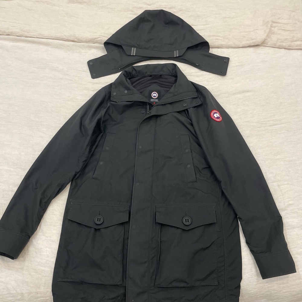 Canada Goose Black Men's Hooded Raincoat with Detachable Hood